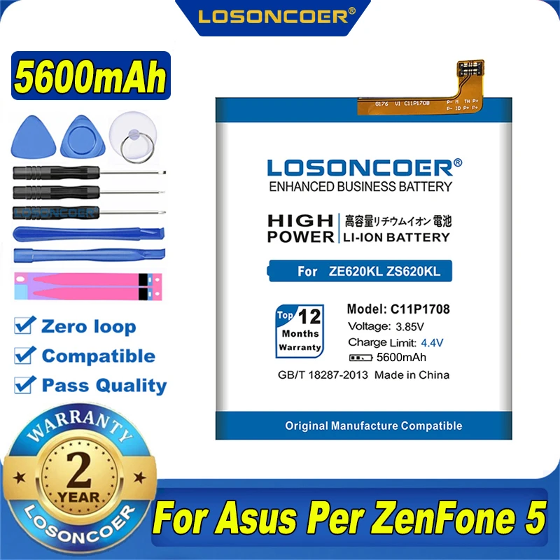 100% Original LOSONCOER C11P1708 5600mAh Battery For ASUS Zenfone 5 5Z ZE620KL X00QD ZS620KL Z01RD Mobile Phone | Мобильные телефоны