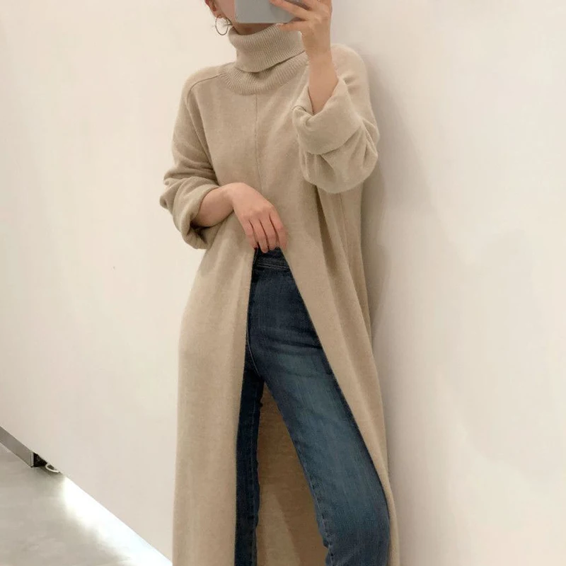 Korean Autumn and Winter Design High Neck Pullover Loose Casual Split Over The Knee Long Sweater Women Ropa De Mujer
Korean Autumn and Winter Design High Neck Pullover Loose Casual Split Over The Knee Long Sweater Women Ropa De Mujer