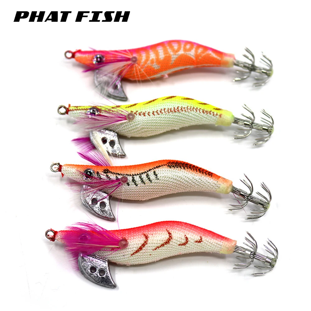 PHAT FISH 4pcs 85mm 7.3g Squid Jigs 3.34in/0.26oz Fishing Saltwater Wrapped Prawn Lures Wood Shrimp Artificial Baits Kits
PHAT FISH 4pcs 85mm 7.3g Squid Jigs 3.34in/0.26oz Fishing Saltwater Wrapped Prawn Lures Wood Shrimp Artificial Baits Kits