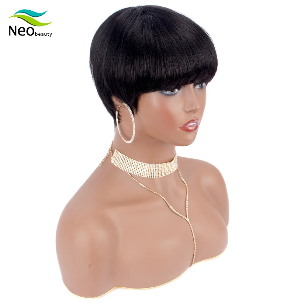 Короткие прямые человеческие волосы с челкой для черных женщин бразильские