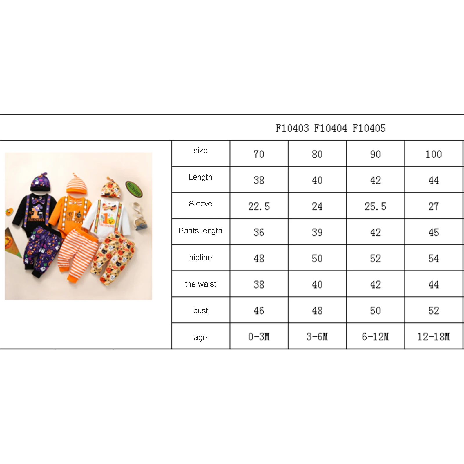 Babies Halloween Three-piece Clothes Set Printed Pattern Long Sleeve Romper Elastic Waist Pants and Cap Black/ Orange/ White
Babies Halloween Three-piece Clothes Set Printed Pattern Long Sleeve Romper Elastic Waist Pants and Cap Black/ Orange/ White