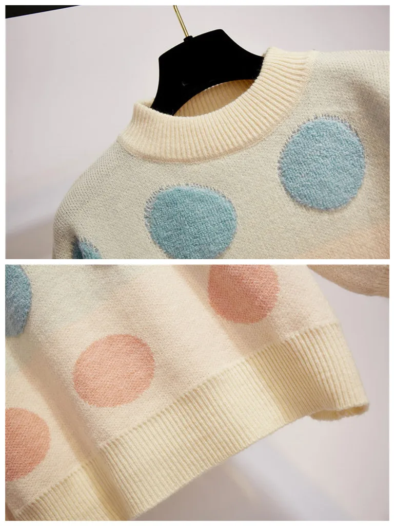 2020 New Sweet Candy color Dots O-neck Long-sleeved Loose Warm Sweater Two piece Belt Woolen Pleated Pink Mini Skirt Sets Women
2020 New Sweet Candy color Dots O-neck Long-sleeved Loose Warm Sweater Two piece Belt Woolen Pleated Pink Mini Skirt Sets Women
