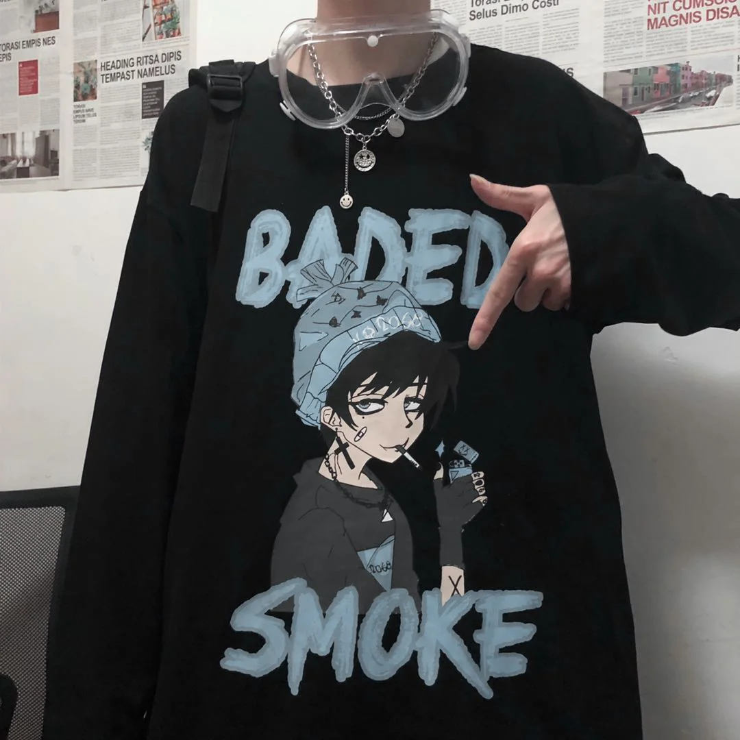 2021 Spring Gothic Punk Couple Long Sleeve T-shirt Harajuku Cartoon Print O-neck Loose Long Student ManT-shirt For Autumn
2021 Spring Gothic Punk Couple Long Sleeve T-shirt Harajuku Cartoon Print O-neck Loose Long Student ManT-shirt For Autumn