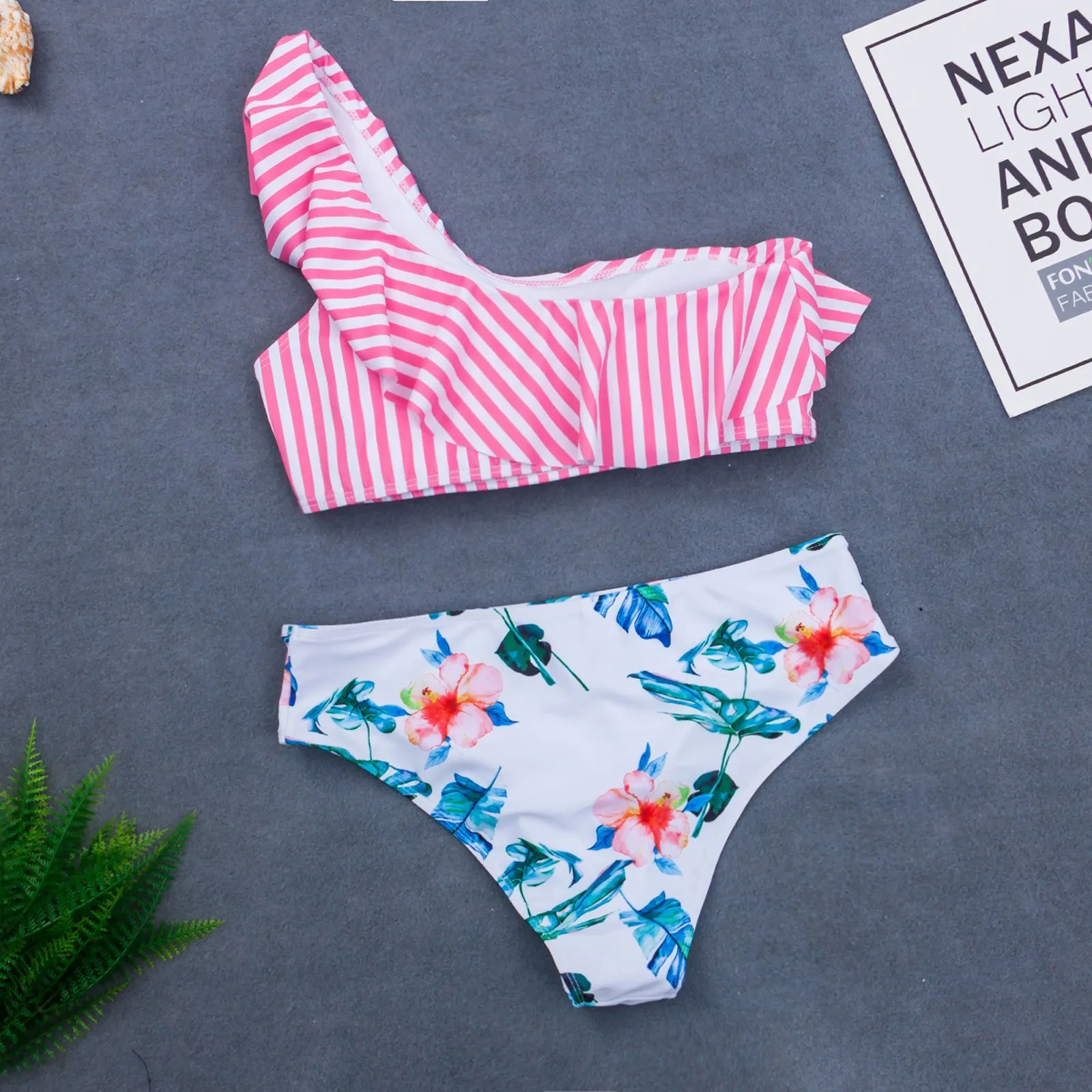 Womail Swimwear Ladies Stripe Print Two Piece One Shoulder Ruffle Mid-waist Swimsuit Bikini 2020 Woman Summer Sexy Beach Wear 
Womail Swimwear Ladies Stripe Print Two Piece One Shoulder Ruffle Mid-waist Swimsuit Bikini 2020 Woman Summer Sexy Beach Wear