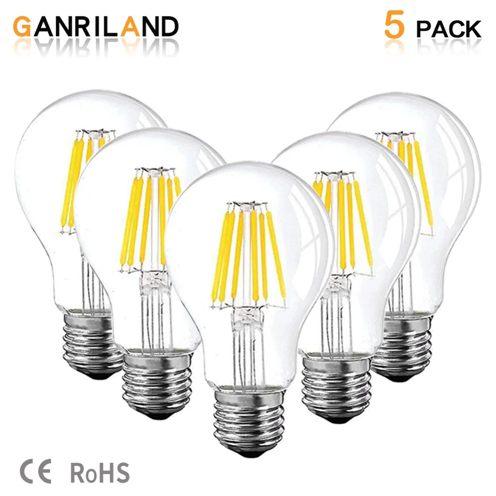 

GANRILAND 12V 24V Led Lamp A19 Filament Bulb Low Voltage 6W Edison Globe Bulbs 4500K Daylight White Warm White 2700K E26 E27
