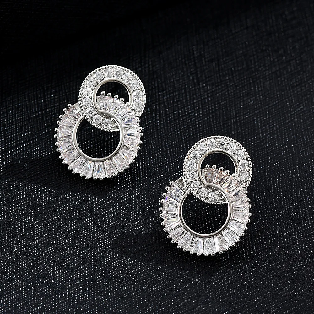 S925 стерлингового серебра Цвет круглый милый Bling CZ камень циркон серьги со
