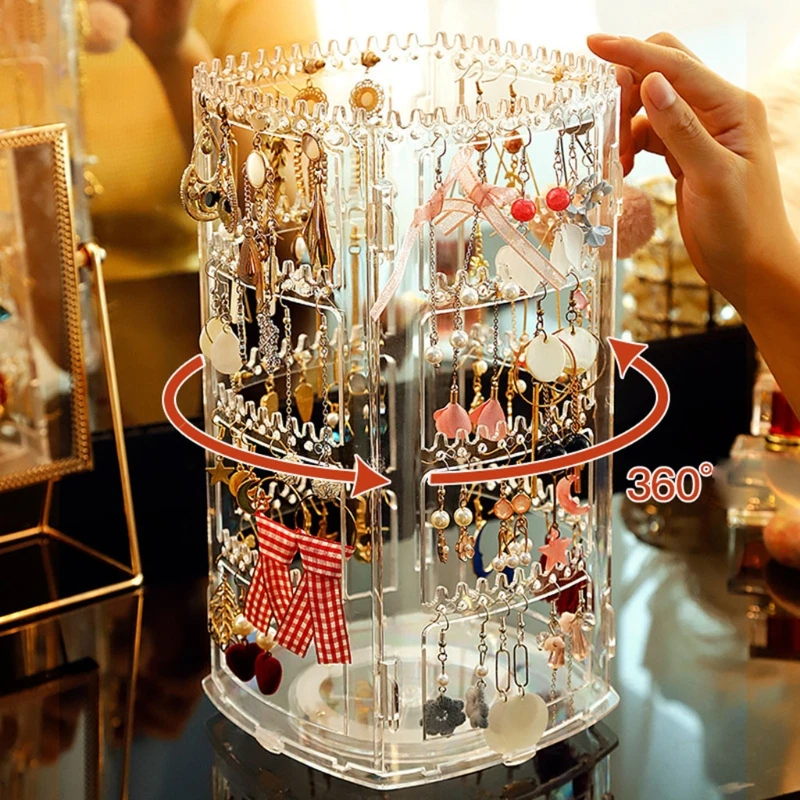 360 Rotating Clear Earring Holder 4 Tiers Jewelry Organizer Classic Stand Rack Display with 168 Holes 168 Grooves for Necklaces
360 Rotating Clear Earring Holder 4 Tiers Jewelry Organizer Classic Stand Rack Display with 168 Holes 168 Grooves for Necklaces
