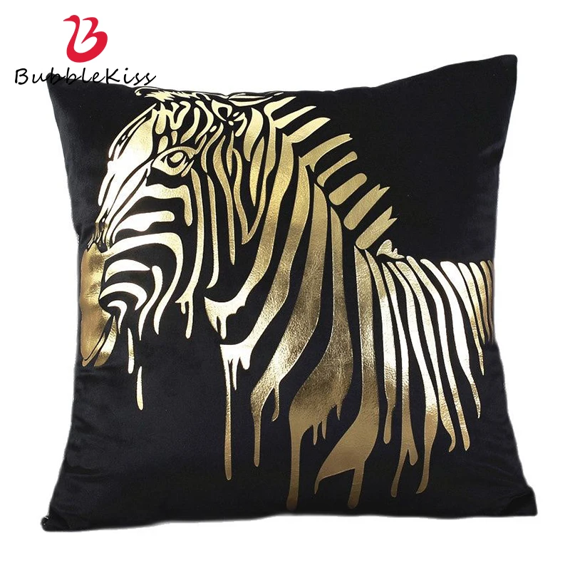 

Bubble Kiss Bronzing Pillow Cover Golden Zebra Pattern Cushion Cover 45X45cm Light Luxury Pillows Case Home Casual Pillow Cover