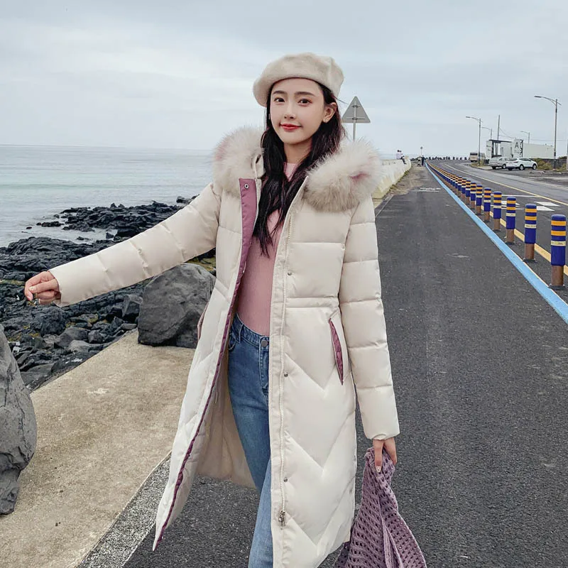 QIHUANG 2019 зимнее женское пуховое пальто с капюшоном и меховым воротником модное