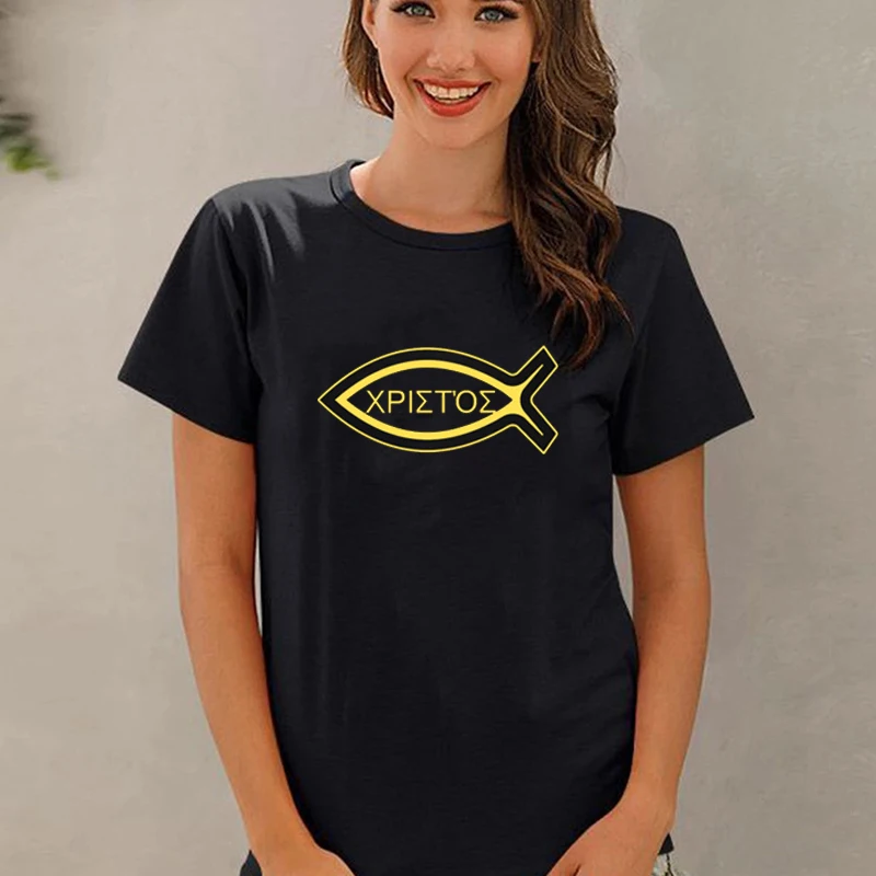 Funny I Chthys Christ Fish Graphic T-shirt Women Christian Tops Short-sleev Summer Clothes Vogue Unisex Female Streetwear Tee
Funny I Chthys Christ Fish Graphic T-shirt Women Christian Tops Short-sleev Summer Clothes Vogue Unisex Female Streetwear Tee