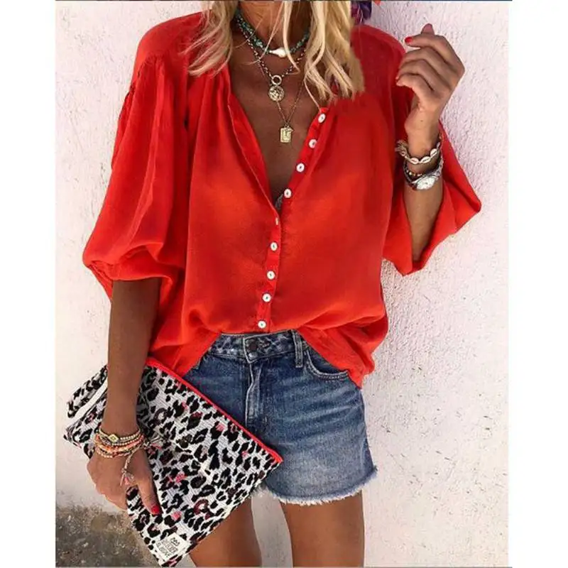Fashion Womens 3/4 Sleeve Shirt Top Ladies Loose Fit Button Down Casual Blouse
Fashion Womens 3/4 Sleeve Shirt Top Ladies Loose Fit Button Down Casual Blouse
