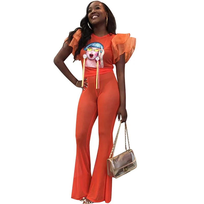 Sheer Mesh Sexy Two Piece Set Summer Clothes for Women Character Tassel Petal Sleeve Top + Flare Pants See Through Club Outfits
Sheer Mesh Sexy Two Piece Set Summer Clothes for Women Character Tassel Petal Sleeve Top + Flare Pants See Through Club Outfits