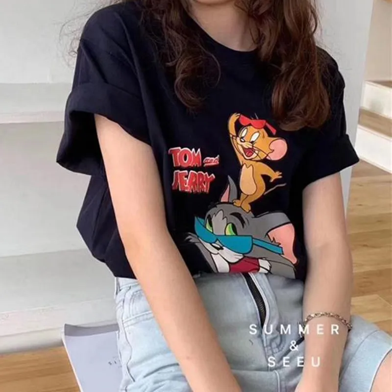 Футболка женская оверсайз в стиле Харадзюку, с изображением милого мультяшного кота и мыши, лето 2021
Футболка женская оверсайз в стиле Харадзюку, с изображением милого мультяшного кота и мыши, лето 2021