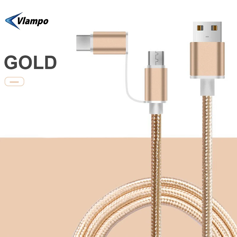VLAMPO TypeC 2 в 1 2.4A кабель передачи данных для быстрой зарядки быстрое зарядное