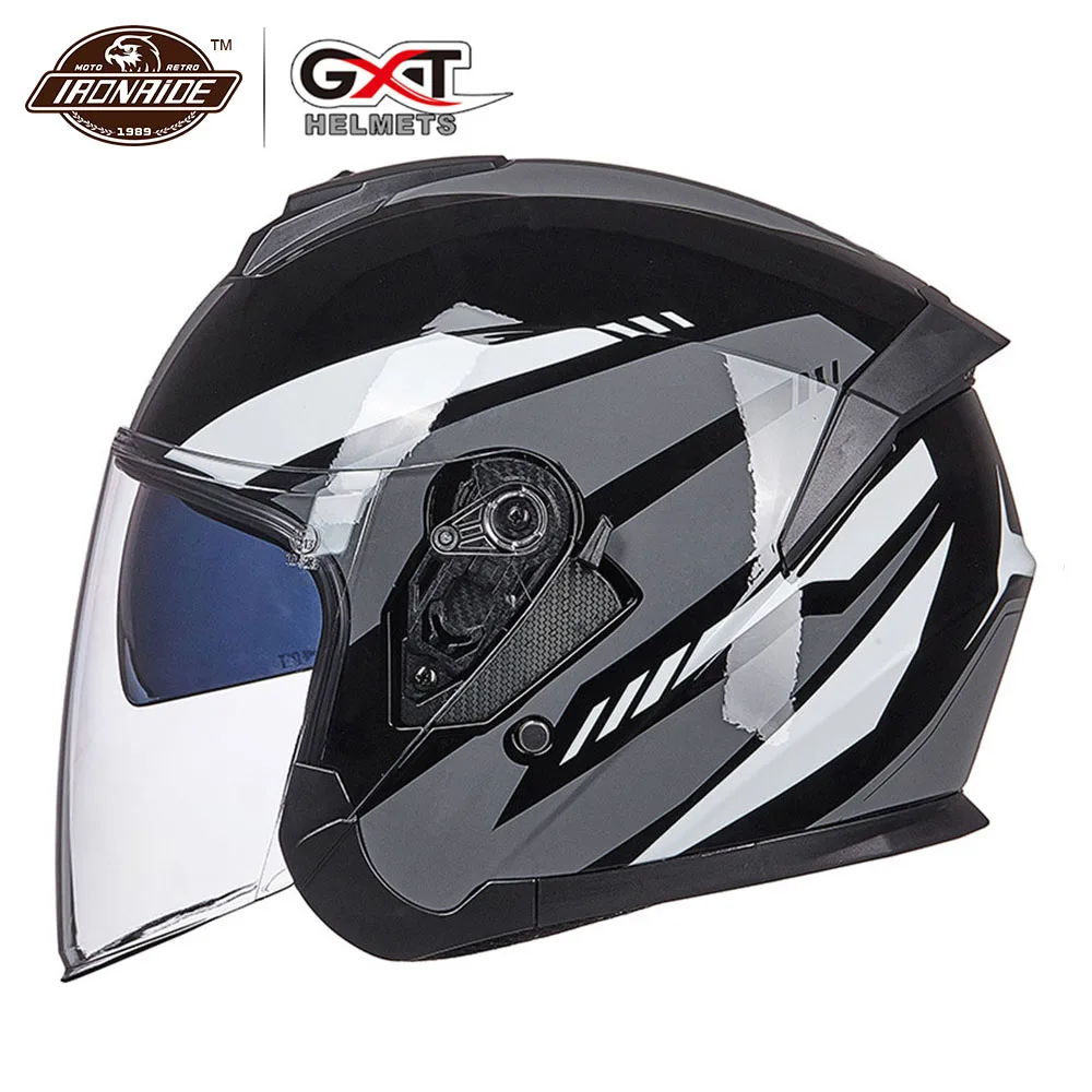 

GXT Новый полулицевой мотоциклетный шлем для мужчин, мотоциклетный шлем для скутера с двойными линзами, мотоциклетный гоночный шлем для езды...