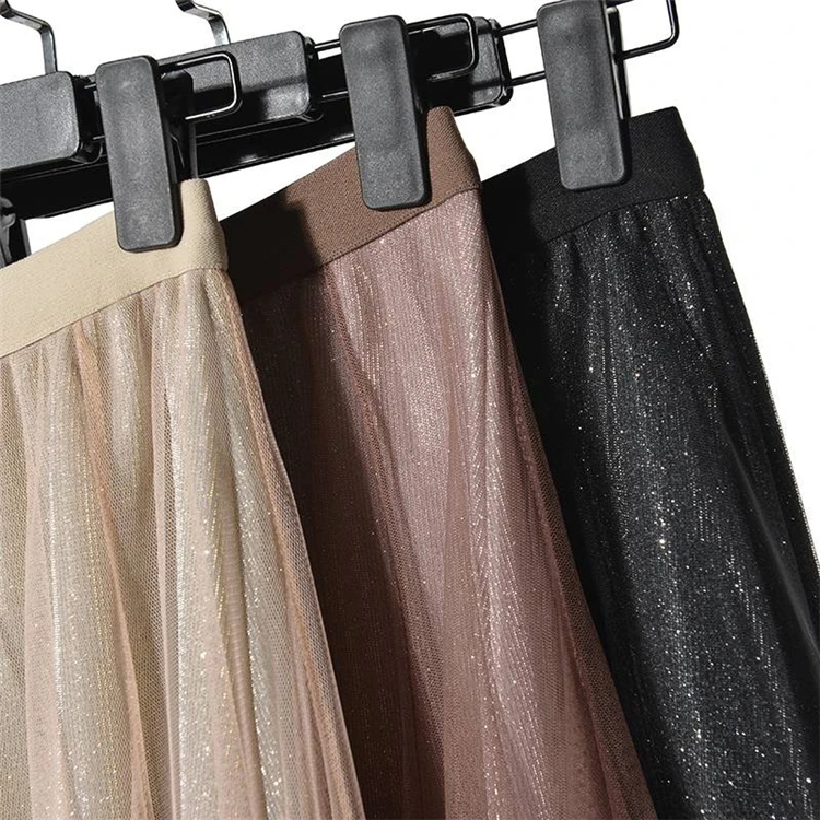 2019 New Korean Stars Sequined Puff Layered Tulle Tutu Long Skirts Mesh Starry Metallic Sweet Fairy Pleated Women | Женская одежда
