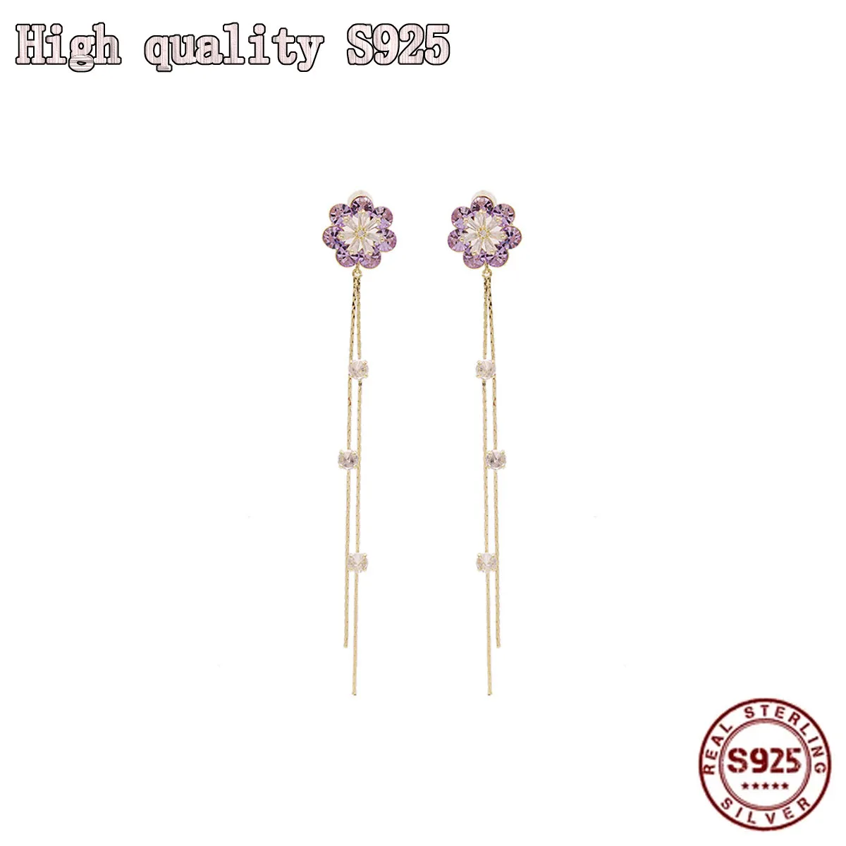 High Quality S925 Silver Needle New Fashion Temperament Long Tassel Earrings with Purple Daisy Flowers Lady Earrings
High Quality S925 Silver Needle New Fashion Temperament Long Tassel Earrings with Purple Daisy Flowers Lady Earrings