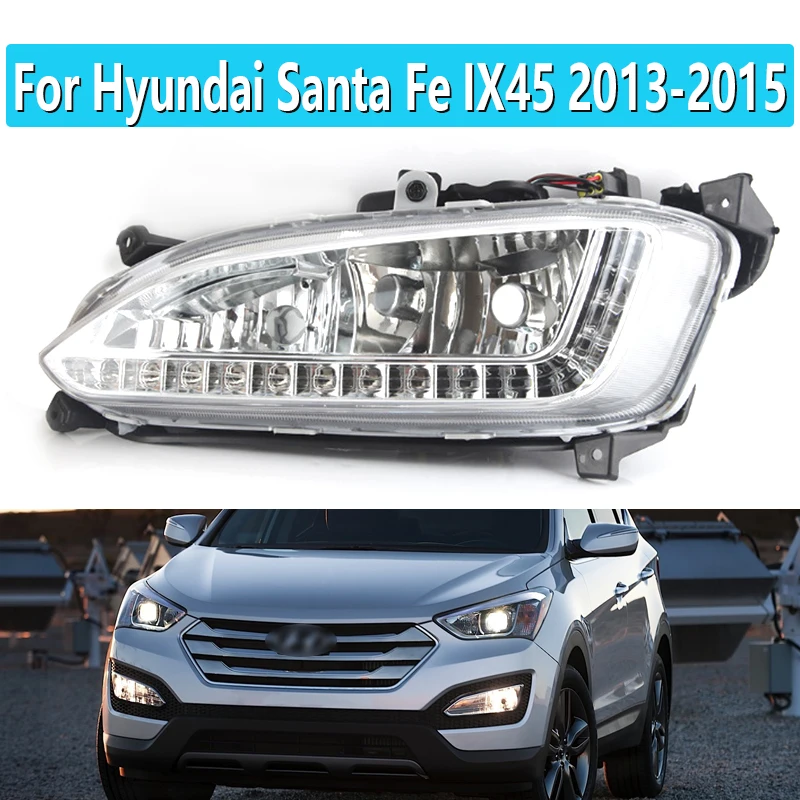 

1 Pair 12V LED Daytime Running Light Waterproof Fog Lamp DRL For Hyundai Santa Fe IX45 2013-2015 Car Headlight Assembly