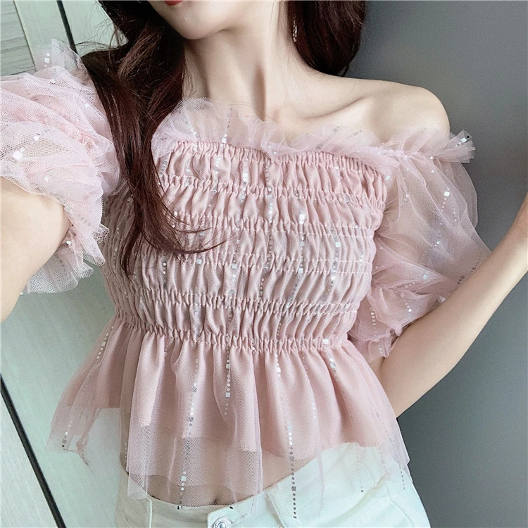Sexy Mesh Tulle Puff Sleeves Women Blouse Shirt Elegant Ruffled Square Collar Female Blouses High Street Chic Short Tops
Sexy Mesh Tulle Puff Sleeves Women Blouse Shirt Elegant Ruffled Square Collar Female Blouses High Street Chic Short Tops