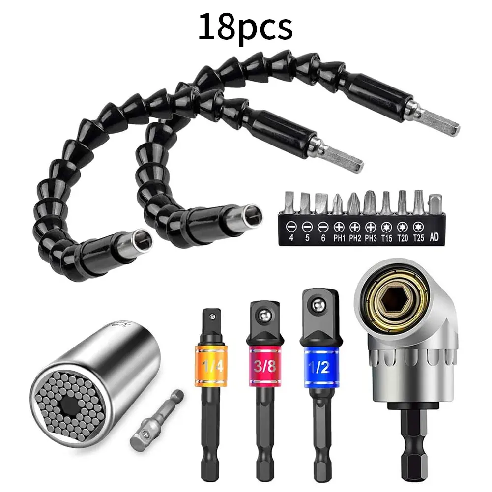 18PCS Drill Bit Extension Set Multi-Function Universal Socket Flexible Bendable Wrench Tool Flexible Screwdriver Bit Kit
18PCS Drill Bit Extension Set Multi-Function Universal Socket Flexible Bendable Wrench Tool Flexible Screwdriver Bit Kit
