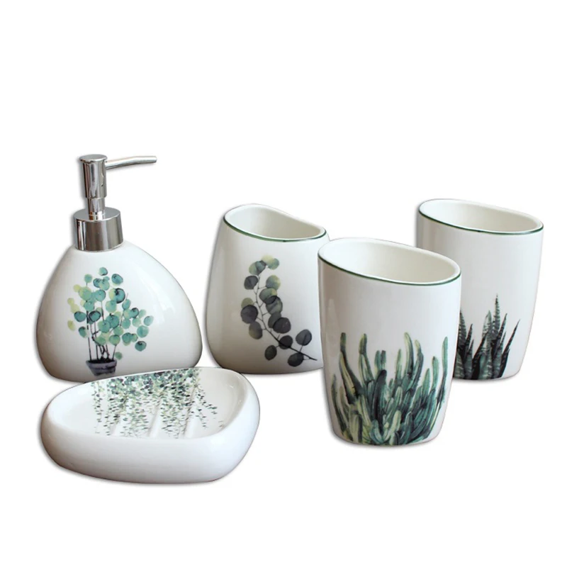 Nordic Green Plant Ceramic Bathroom Products Simple Five-Piece Wedding Bath Set Bathroom Ceramic Set
Nordic Green Plant Ceramic Bathroom Products Simple Five-Piece Wedding Bath Set Bathroom Ceramic Set
