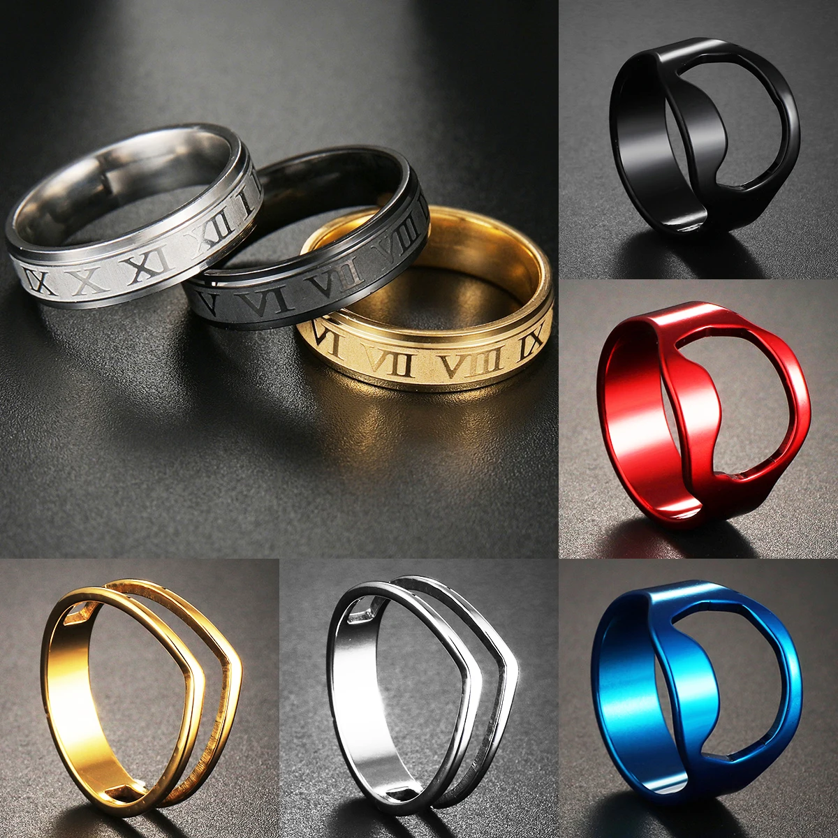 

Punk Stainless Steel Rings For Men Women Roman Numerals Black Silvery Rock Biker Party Wedding Ring Jewelry Gift Dropshipping