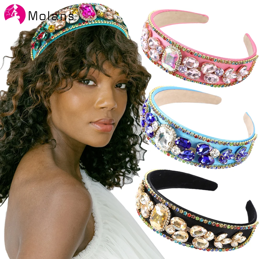 

Molans Luxury Rhinestone Bezel Headbands for Women Wide Crystal Hairbands Fashion Sparkly Baroque Diamond Tiara Hair Accessories