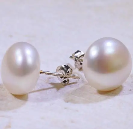 

New Favorite Pearl Jewelry AA 10-14MM White Cultured Freshwater Pearls Earrings S925 Silver Stud Wedding Party Women Girl Gift