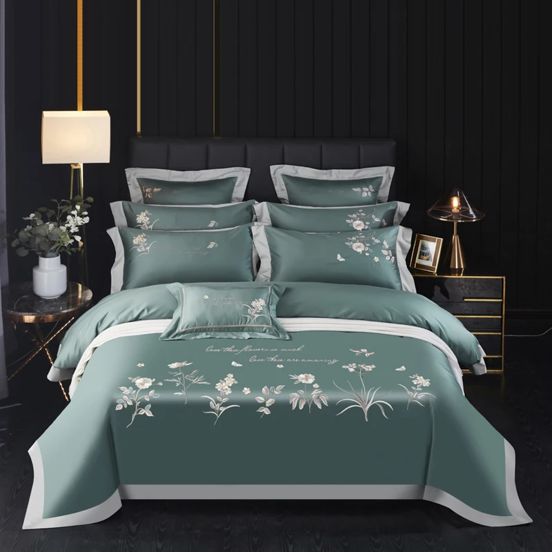 Роскошный зеленый комплект постельного белья в китайском стиле с цветочной вышивкой из египетского хлопка пододеяльник простыня наволочк...
Роскошный зеленый комплект постельного белья в китайском стиле с цветочной вышивкой из египетского хлопка пододеяльник простыня наволочк...