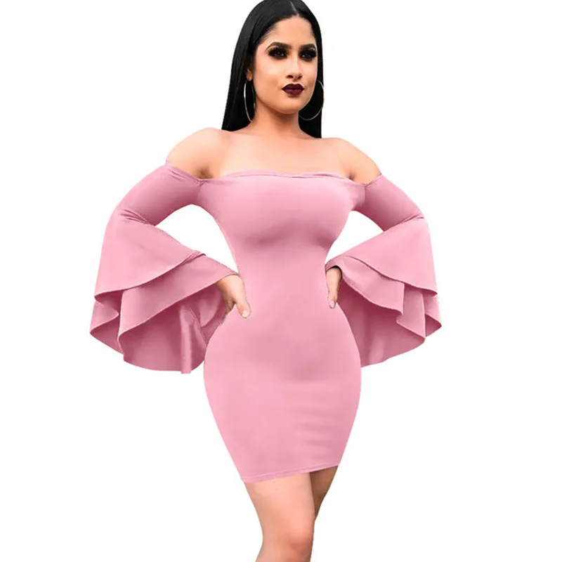 Women Elegant Long Flare Sleeve Sexy Off Shoulder Strapless Dress Sheath Fashion Slim Casual Party Club Bodycon Dress Vestidos
Women Elegant Long Flare Sleeve Sexy Off Shoulder Strapless Dress Sheath Fashion Slim Casual Party Club Bodycon Dress Vestidos