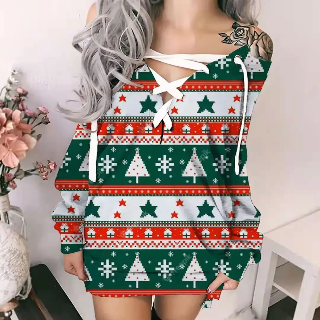 Christmas Long-sleeved Sexy Slim Sweatshirt Fashion One-shoulder Straight Pullover New Nice Sweater Women's Clothing Streetwear
Christmas Long-sleeved Sexy Slim Sweatshirt Fashion One-shoulder Straight Pullover New Nice Sweater Women's Clothing Streetwear