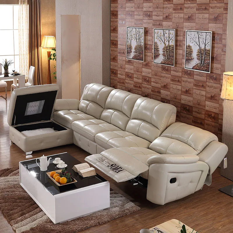 Фото L образный современный диван из натуральной кожи для большой гостиной # CE 105C|leather