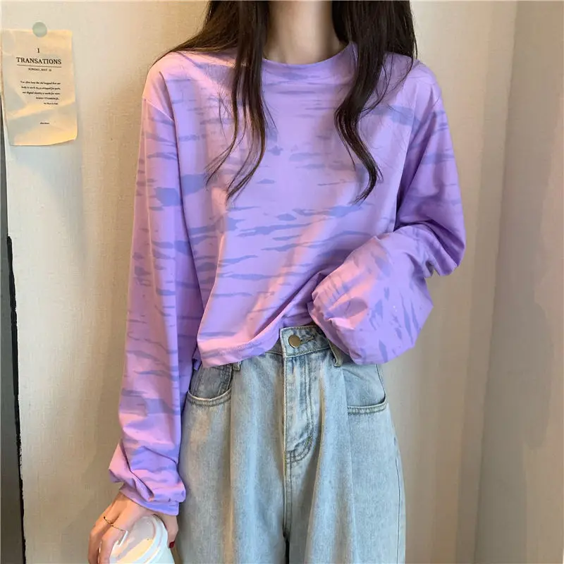 Purple tie dyed female striped T-shirt tees women's loose long sleeve top women cotton tie dyed t-shirts P3 522
Purple tie dyed female striped T-shirt tees women's loose long sleeve top women cotton tie dyed t-shirts P3 522