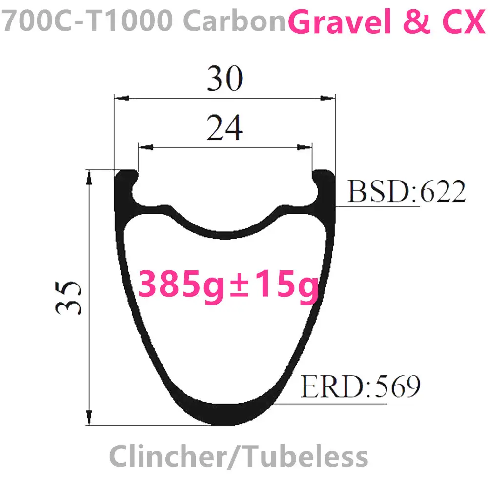T1000 Ultralight 385g Asymmetric 30x35mm intrenal 24mm 700C Carbon Gravel CX Road Rims Clincher Tubeless compatible carbon wheel
T1000 Ultralight 385g Asymmetric 30x35mm intrenal 24mm 700C Carbon Gravel CX Road Rims Clincher Tubeless compatible carbon wheel