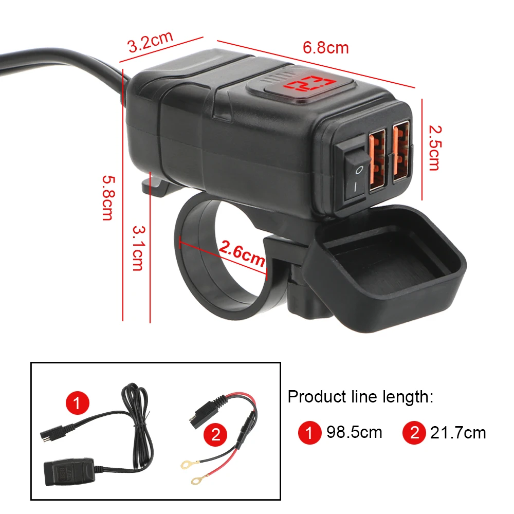 QC 3.0 Dual USB Moto Charger Digital Voltmeter Adapter ON OFF Switch Vehicle-mounted Motorcycle USB Charger Moto Accessories
QC 3.0 Dual USB Moto Charger Digital Voltmeter Adapter ON OFF Switch Vehicle-mounted Motorcycle USB Charger Moto Accessories