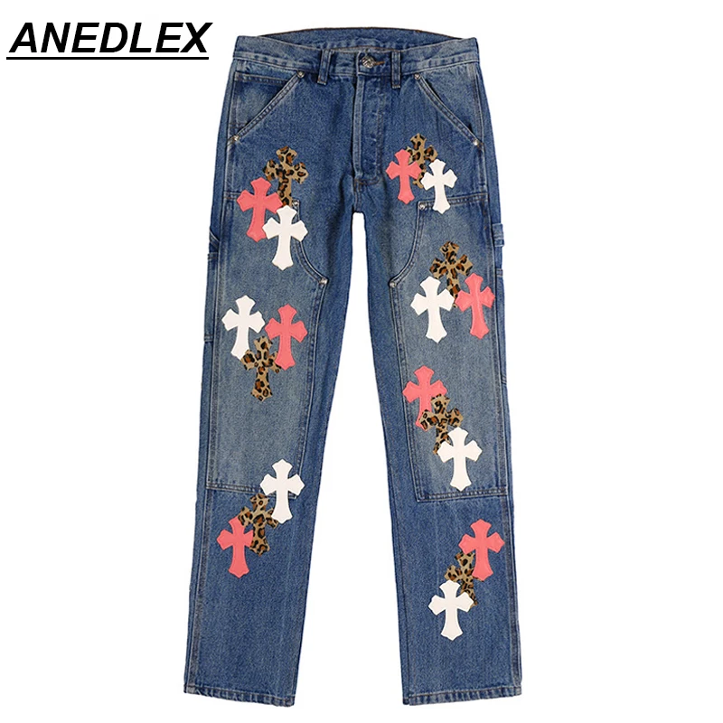 Hip Hop Streetwear Men Jeans Leather Pink/White/Leopard Cross Jeans Fashion High Street Harajuku Straight Denim Pants Trouse
Hip Hop Streetwear Men Jeans Leather Pink/White/Leopard Cross Jeans Fashion High Street Harajuku Straight Denim Pants Trouse