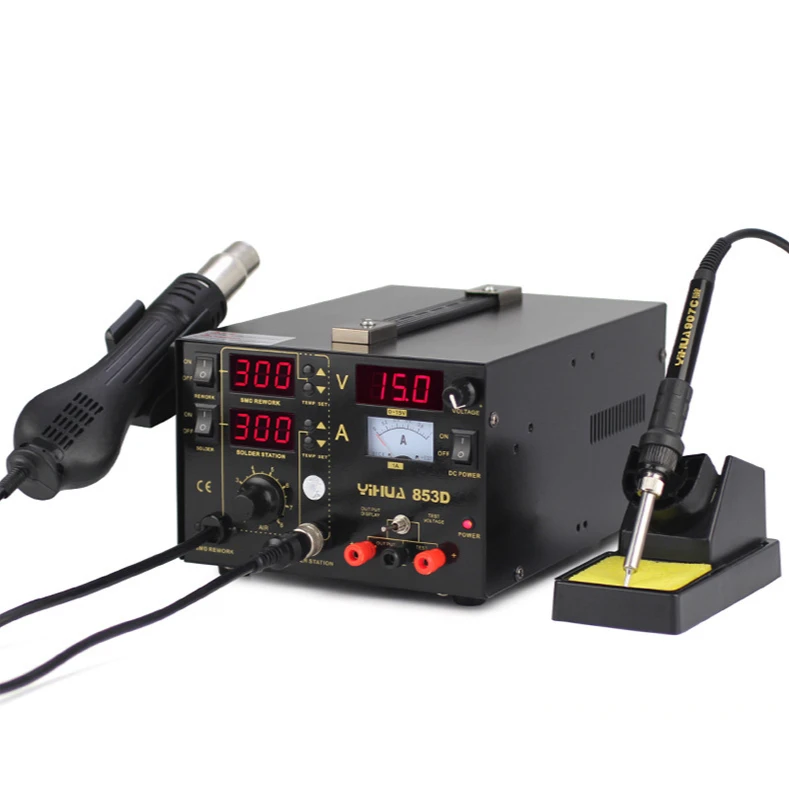 220V 853D 1A USB Rework Station with Soldering Station DC Power Supply and Hot Air for Welding
220V 853D 1A USB Rework Station with Soldering Station DC Power Supply and Hot Air for Welding