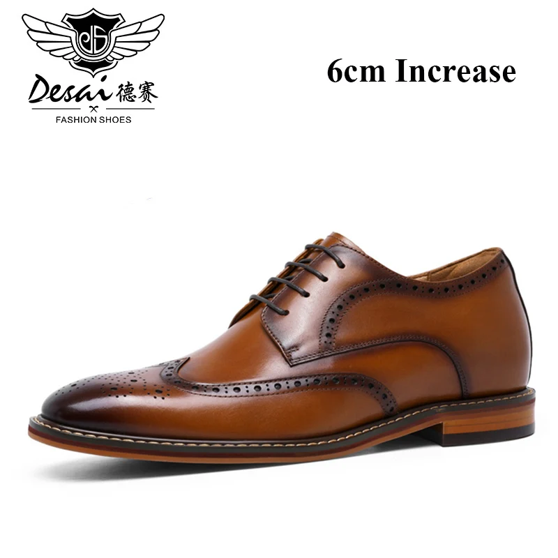 

DESAI New Arrivals Increase Height Men Business Dress Shoes Genuine Leather Derby Gentleman Shoes Formal Carved Brogue