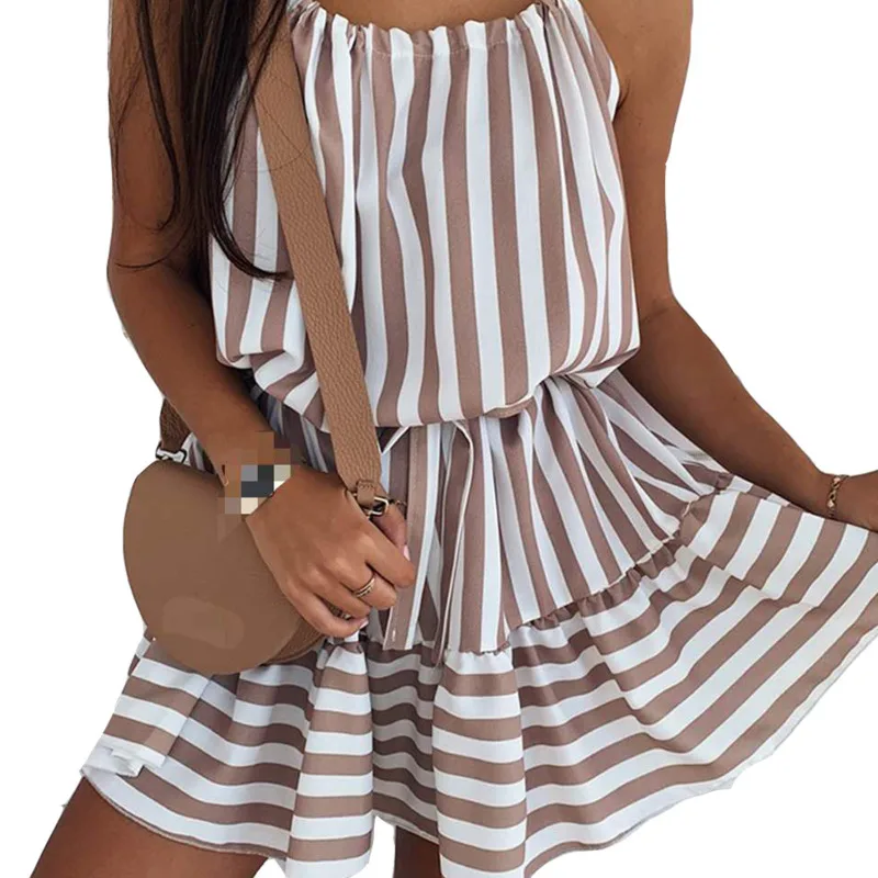 2020 Women's Summer Dress Sexy Sling Strapless Striped Beach Dress Female Sleeveless Lace Up Casual A-line Mini One-piece Dress
2020 Women's Summer Dress Sexy Sling Strapless Striped Beach Dress Female Sleeveless Lace Up Casual A-line Mini One-piece Dress