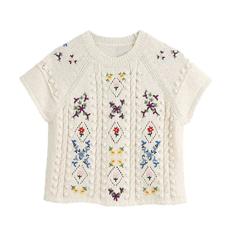 Women's 2022 New Fashion Flower Embroidered Knitted Sweater Retro O-neck Loose Flower Hollow Short Sleeve Women's Pullover Top
Women's 2022 New Fashion Flower Embroidered Knitted Sweater Retro O-neck Loose Flower Hollow Short Sleeve Women's Pullover Top