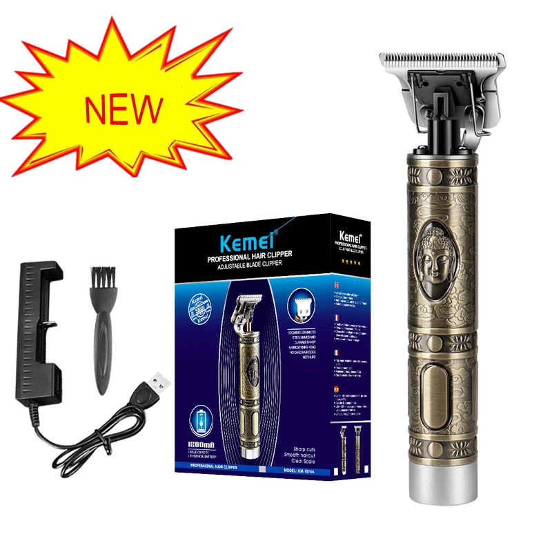 Kemei T9 Barber Hair Trimmer Haircut T Blade Clipper Buddha Shaver Vintage Sculpture Metal T Outliner Blade Razor 0mm 110-240V 
Kemei T9 Barber Hair Trimmer Haircut T Blade Clipper Buddha Shaver Vintage Sculpture Metal T Outliner Blade Razor 0mm 110-240V