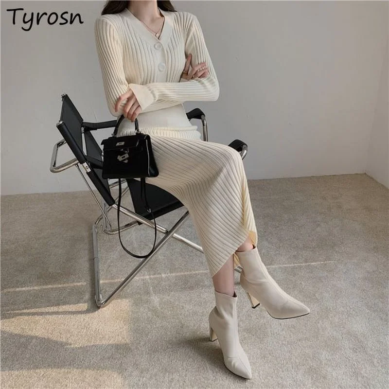 Long Sleeve Dress Women Midi Vestidos V-neck Office Lady Temperament Spring Knitting Korean Fashion Design High Waist Elegant
Long Sleeve Dress Women Midi Vestidos V-neck Office Lady Temperament Spring Knitting Korean Fashion Design High Waist Elegant