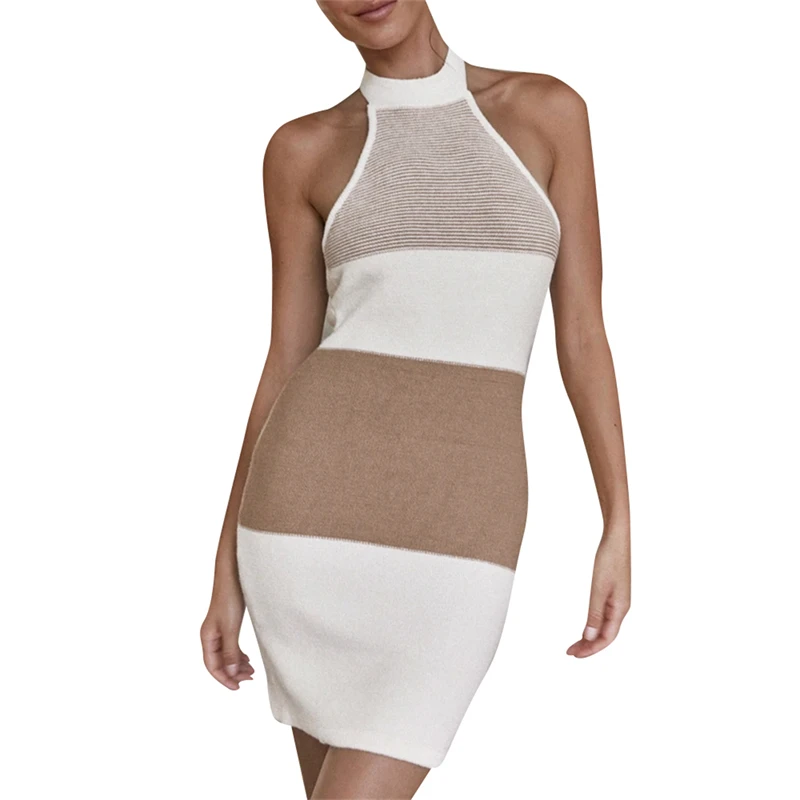 Women Halter Knitted Skinny Dress Fashion Contrast Color Bandage Backless Mini Dresses Office Ladies Dress Vestidos De Mujer
Women Halter Knitted Skinny Dress Fashion Contrast Color Bandage Backless Mini Dresses Office Ladies Dress Vestidos De Mujer