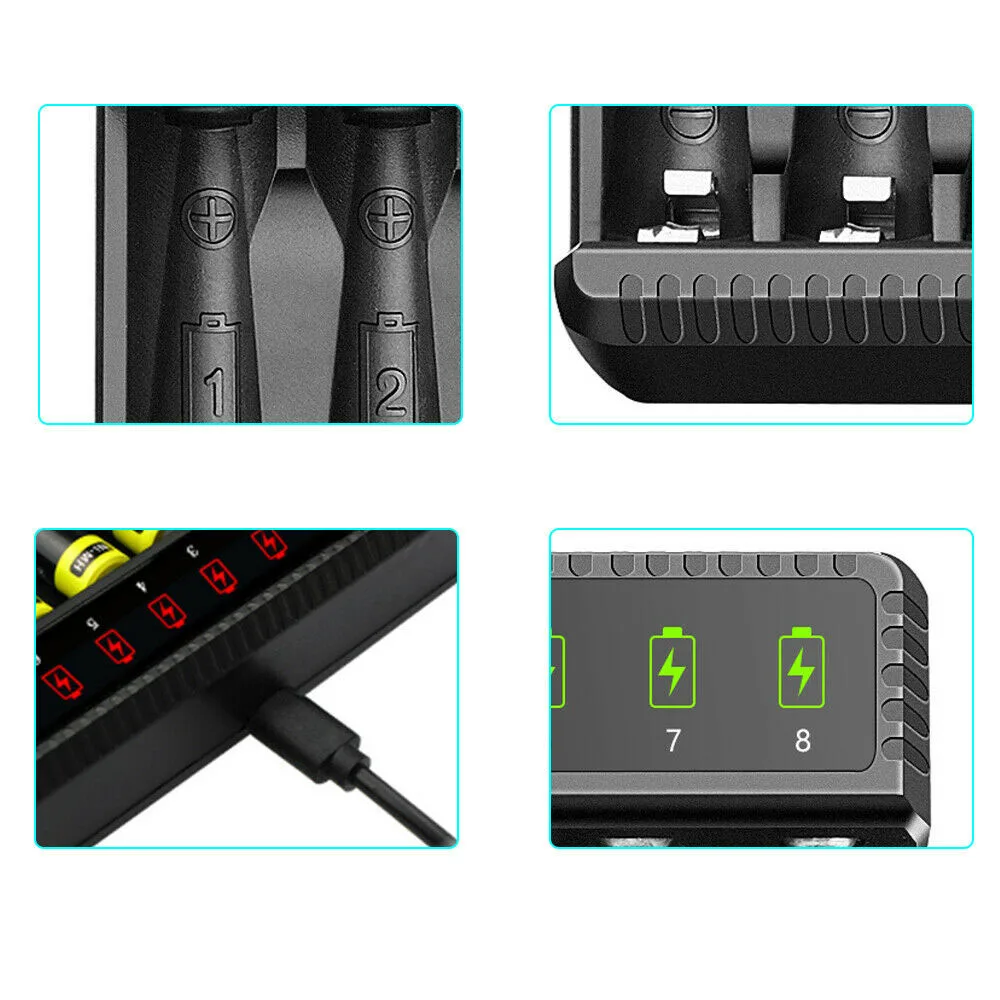 8 Slot Smart Battery Charger LED Display for AA/AAA NiMH Rechargeable Batteries
8 Slot Smart Battery Charger LED Display for AA/AAA NiMH Rechargeable Batteries