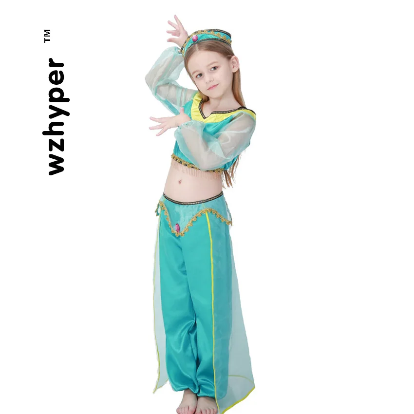 Belly Dance Children's Day Girl Cosplay Stage Costumes for Kids Green Top Pants Hat Gypsy Skirt Arab Indian sudan princess |