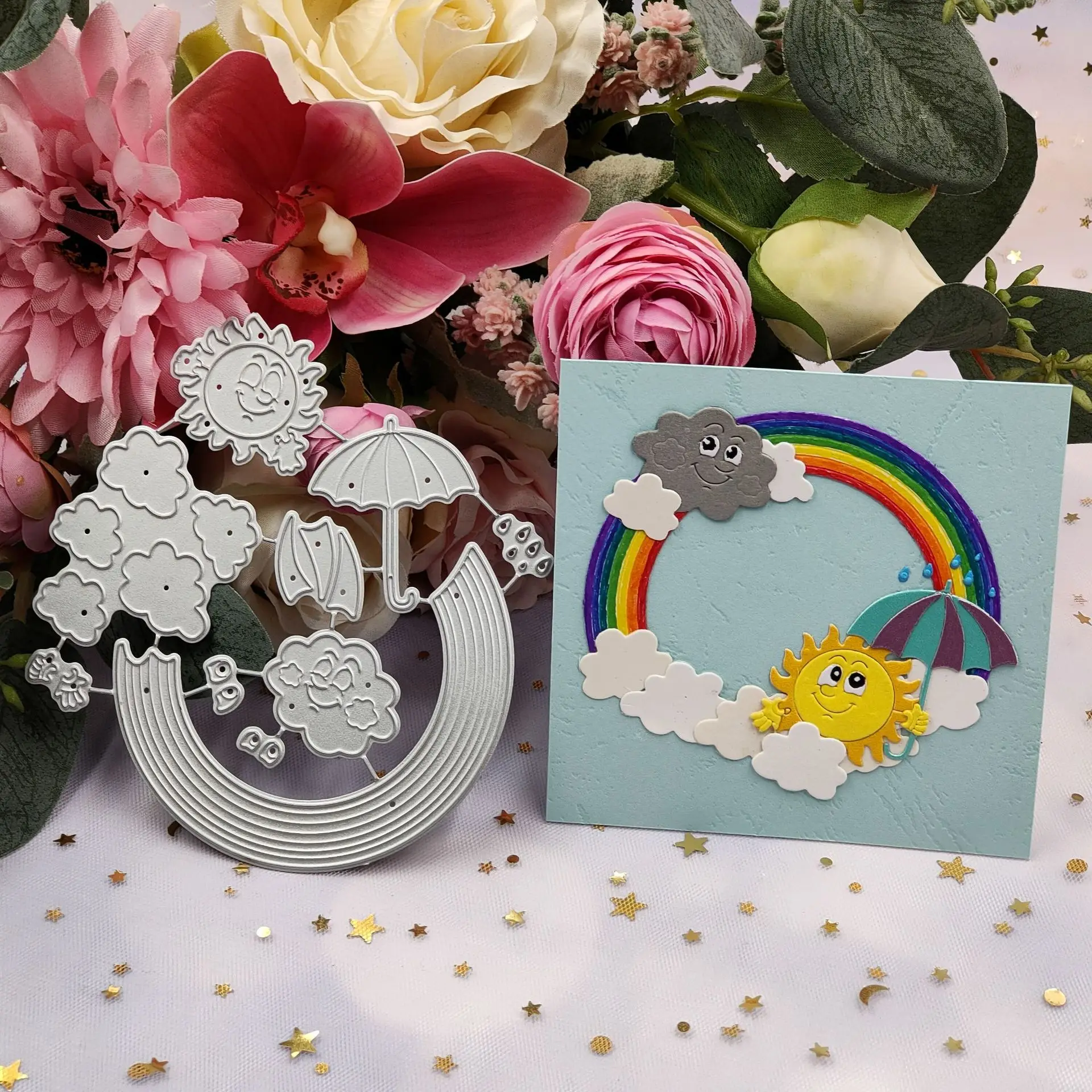 Металлические высечки с изображением солнца облаков и радуги для самостоятельного изготовления альбома для скрапбукинга, бумаги, открытки...
Металлические высечки с изображением солнца облаков и радуги для самостоятельного изготовления альбома для скрапбукинга, бумаги, открытки...