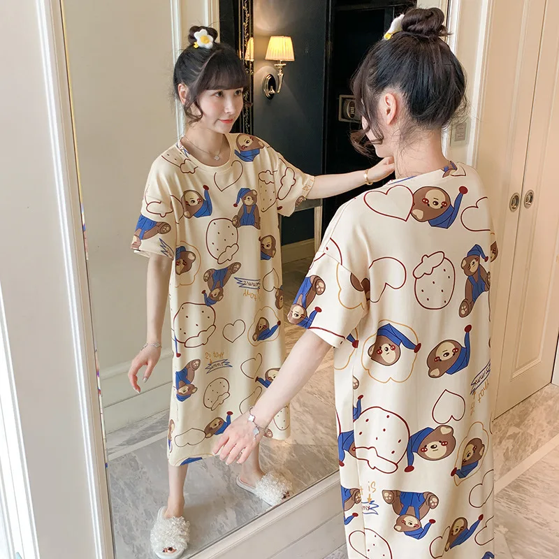 2021 New Style Pajamas Nightdress Female Summer Short-sleeved Ice Silk Thin Summer Cute Cartoon Long Student Skirt 
2021 New Style Pajamas Nightdress Female Summer Short-sleeved Ice Silk Thin Summer Cute Cartoon Long Student Skirt