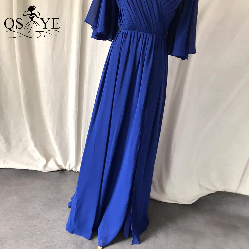 Royal Blue Prom Dresses Flare Sleeves Party Gown Ruched Chiffon Evening Dress V neck A Line Women Blue Dress 
Royal Blue Prom Dresses Flare Sleeves Party Gown Ruched Chiffon Evening Dress V neck A Line Women Blue Dress