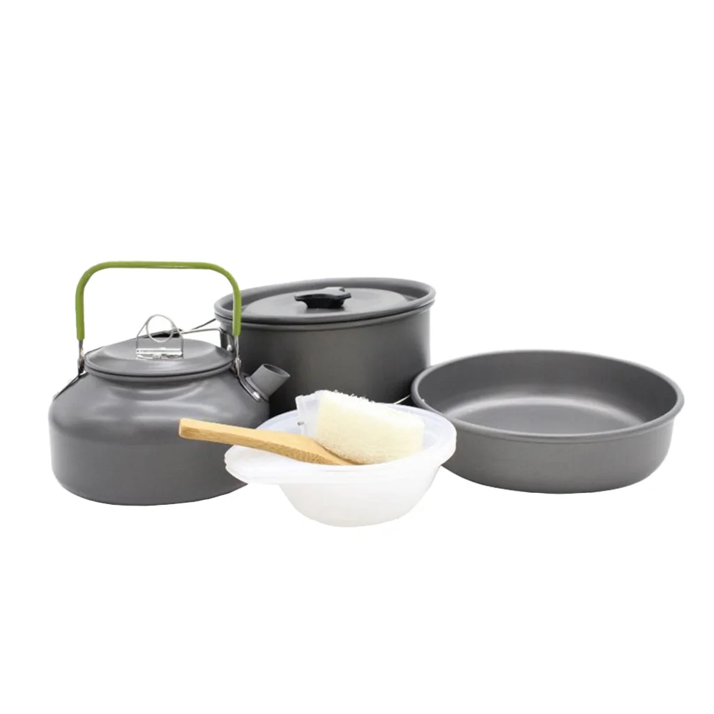 

Набор посуды на 2-3 персоны, посуда для приготовления пищи на открытом воздухе со складными ручками, набор кастрюль для кемпинга, пикника