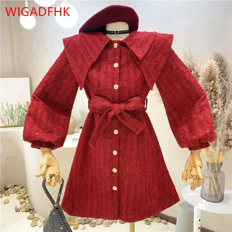 2021 Autumn And Winter Women's New Style Korean Retro Double-layer Doll Collar Tweed Dress Female Waist Tie Skirt 
2021 Autumn And Winter Women's New Style Korean Retro Double-layer Doll Collar Tweed Dress Female Waist Tie Skirt